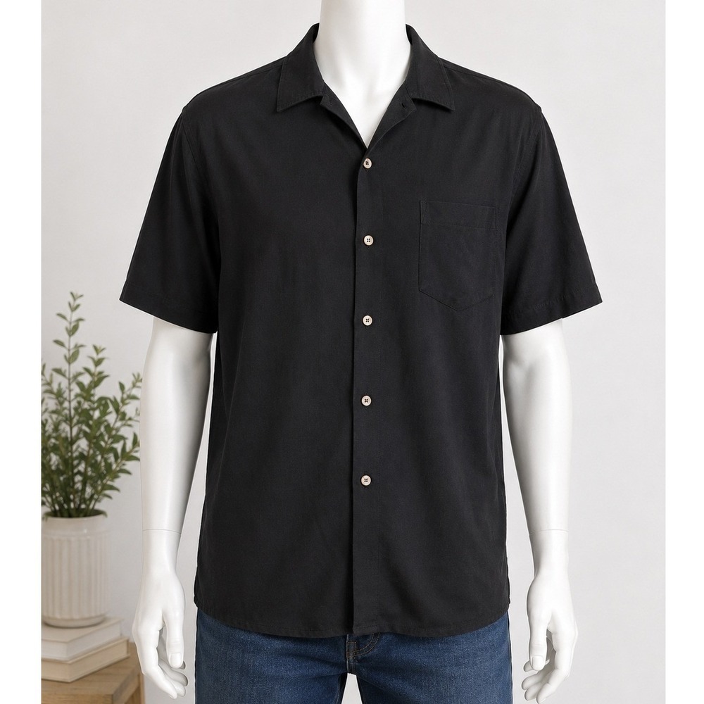 MoFiz Mens Button Down Shirt Black Short Sleeve Casual Stretch XL